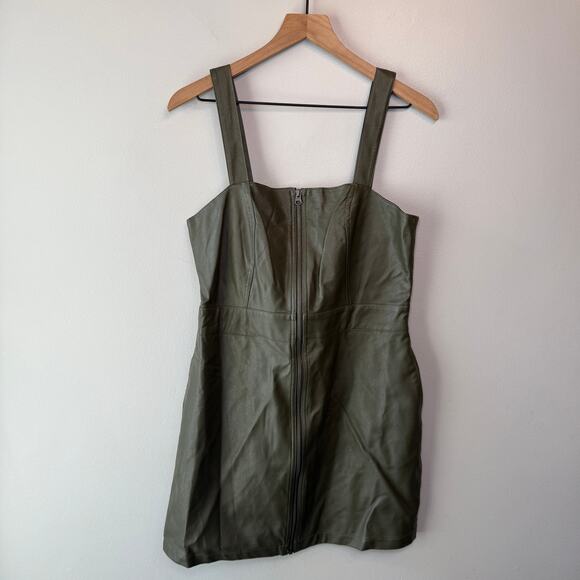 Wild Fable Women's Faux Leather Zip Front Dress Olive Green Size Medium - Picture 1 of 5